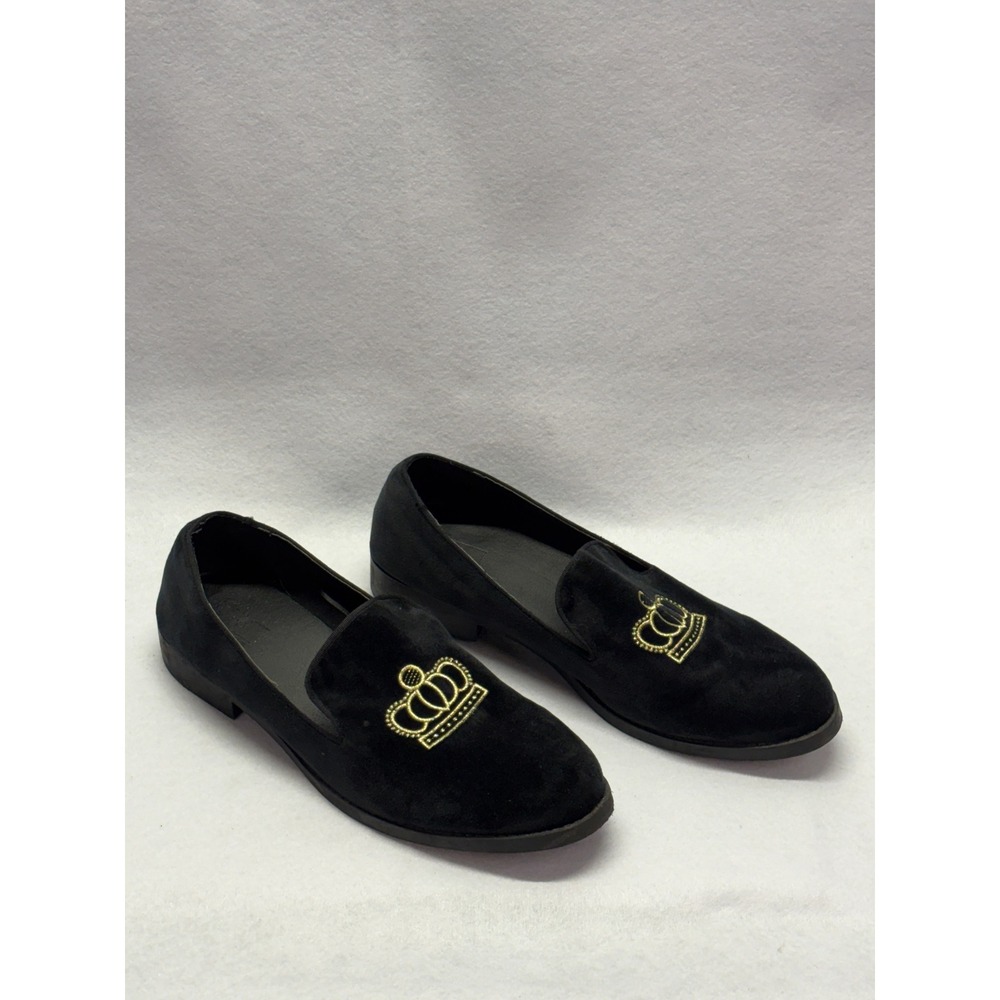 Urban Outfitters Mens Black Velvet Crown Embroidered Loafers Smoking Shoes 11 - Picture 2 of 11